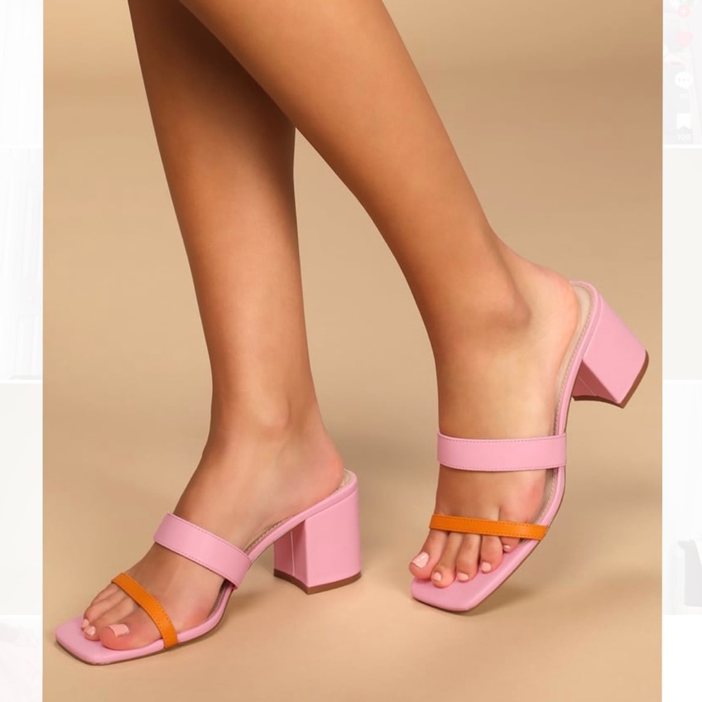 Sylonee Pink and Orange Color Block High Heel Sandals: size 7